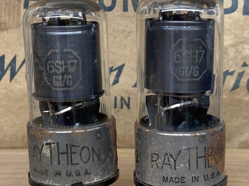 6SH7GT Raytheon, NOS, storage soiled, sub WE717A, test perfect, one pair