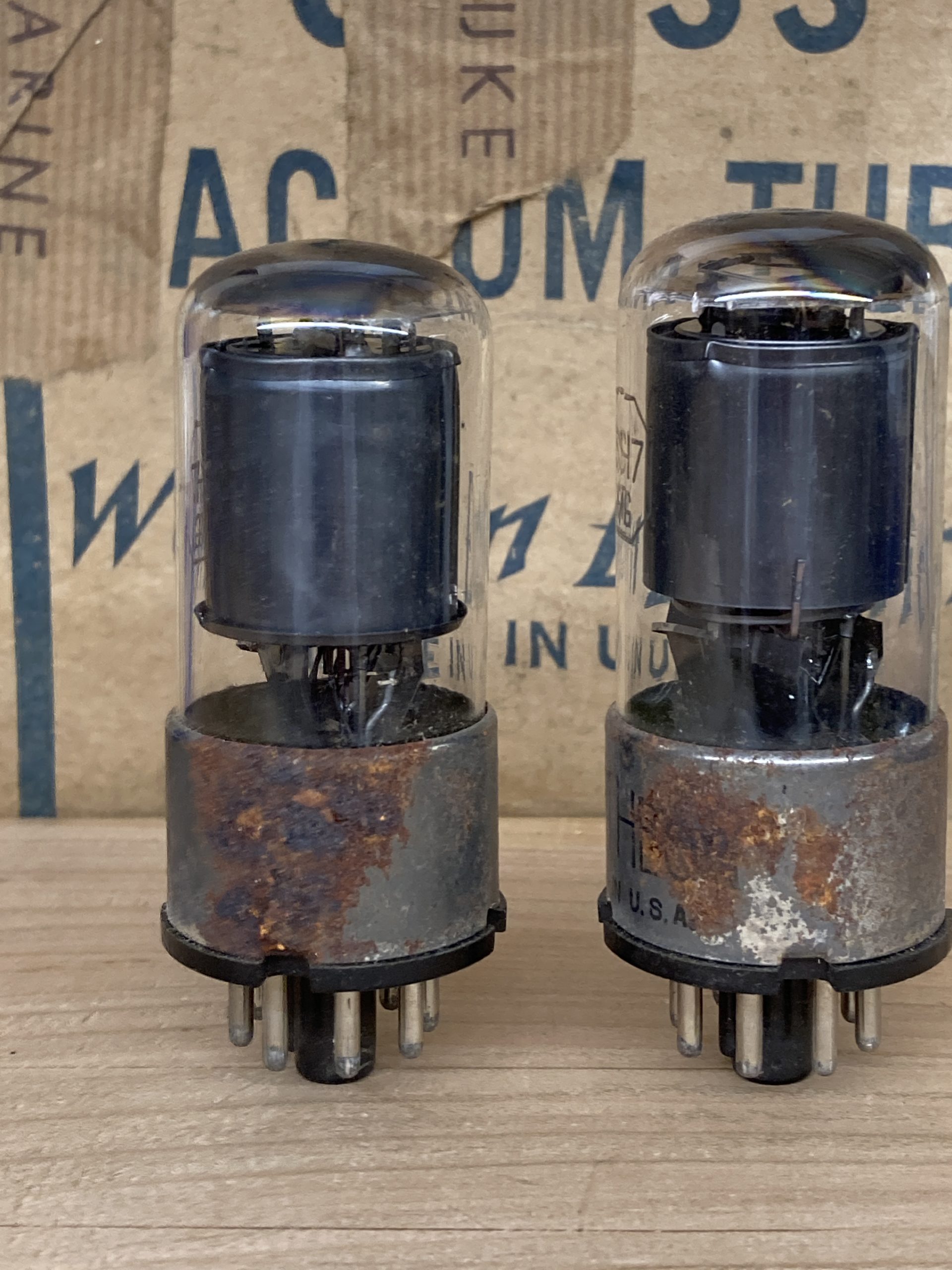6SH7GT Raytheon, NOS, storage soiled, sub WE717A, test perfect, one pair - Image 2