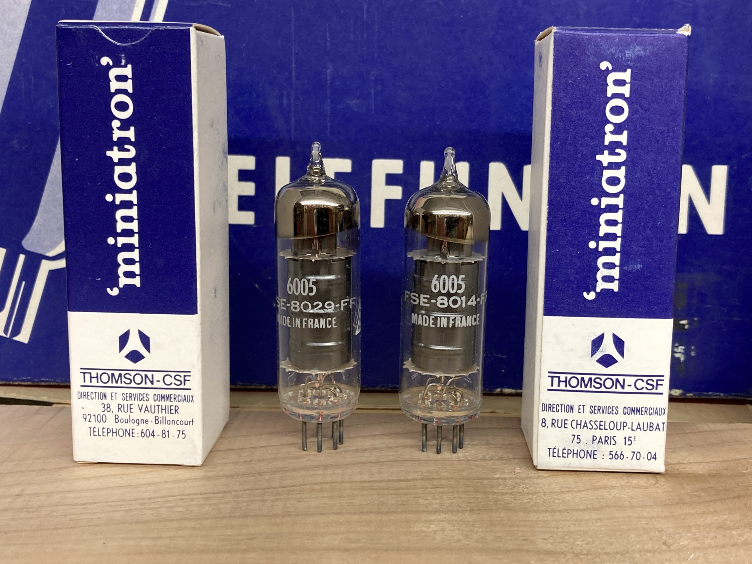 6005 6AQ5 EL90 Thomson CSF NOS/NIB, black plates, one matched pair
