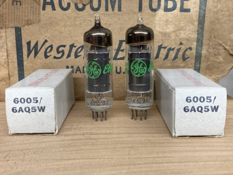 6005 6AQ5 EL90 General Electric NOS/NIB, black plates, one pair (2)