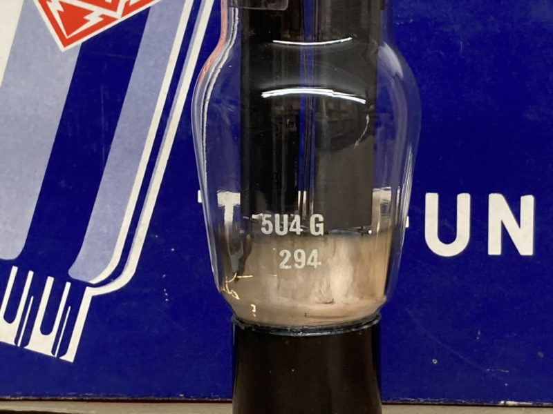 5U4G RCA Canada, black plates, hanging filament and D-getter