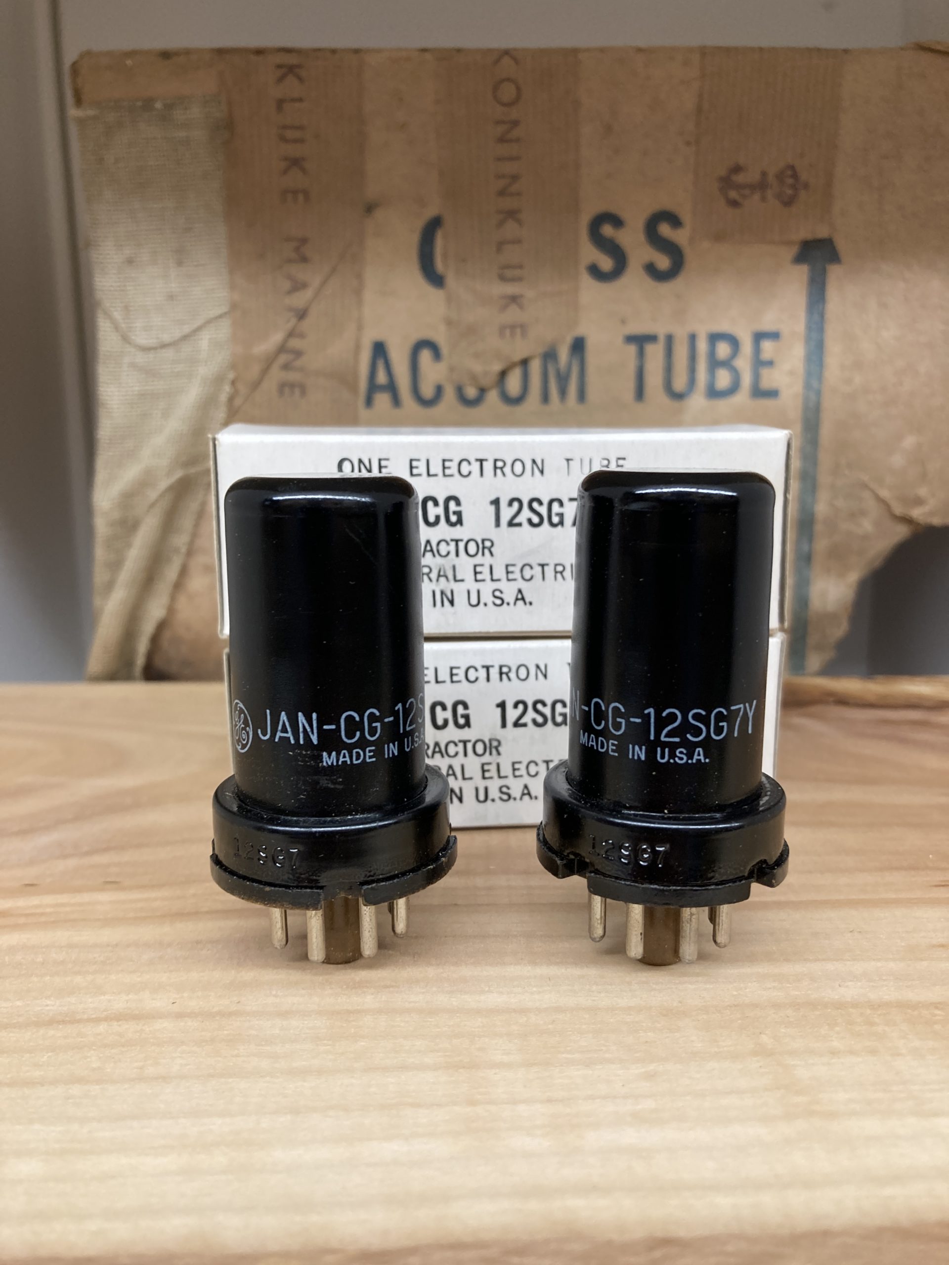12SG7 GE one pair, true NOS/NIB, milspec, sealed boxes from 1950ies