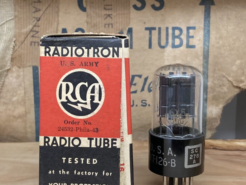 6X5GT EZ35 VT126B RCA, NOS, black plates, D-getter, silver print, milspec
