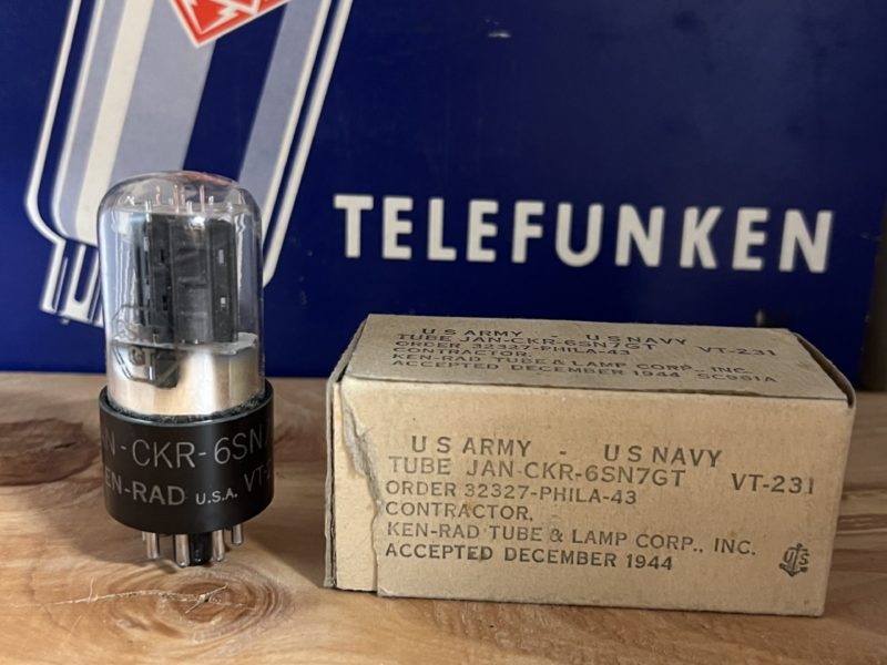 6SN7GT VT231 Ken-Rad, clear glass, black plates, NOS/NIB from 1944