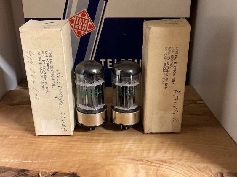 6080WB Sylvania, made 1969, tested & guaranteed, one pair, 6AS7G sub