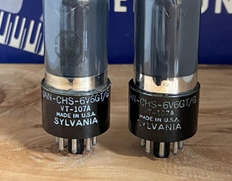 6V6GT Sylvania JAN CHS grey glass, black base, one pair