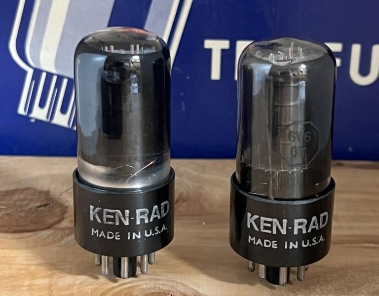 6V6GT Ken-Rad grey glass, black base, one pair