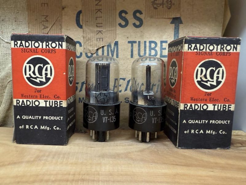 12J5GT VT135 RCA for Western Electric, black plate, NOS/NIB, one pair (2)