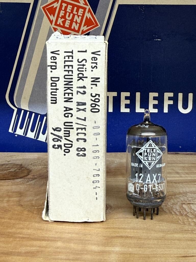 ECC83 Telefunken <> diamond, smooth plates, NOS/NIB, super rare Ulm production